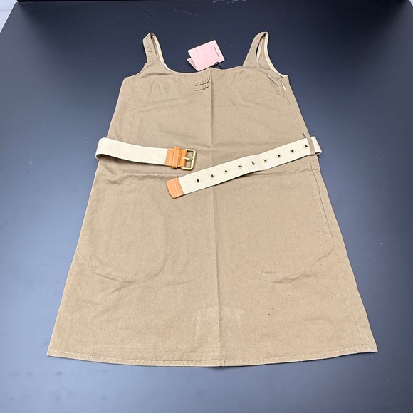 Miu Miu Dresses & Skirts - Miu Miu Tan Pinafore Midi Dress with Cream Belt